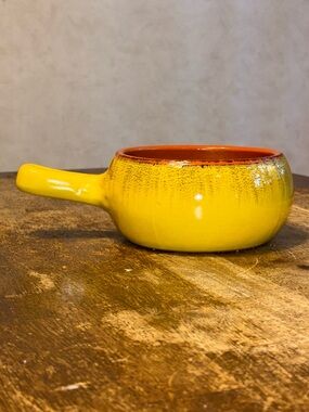 De Silva Italy Yellow Terracotta Handled Soup Bowl Rustic Glazed Pottery Crock